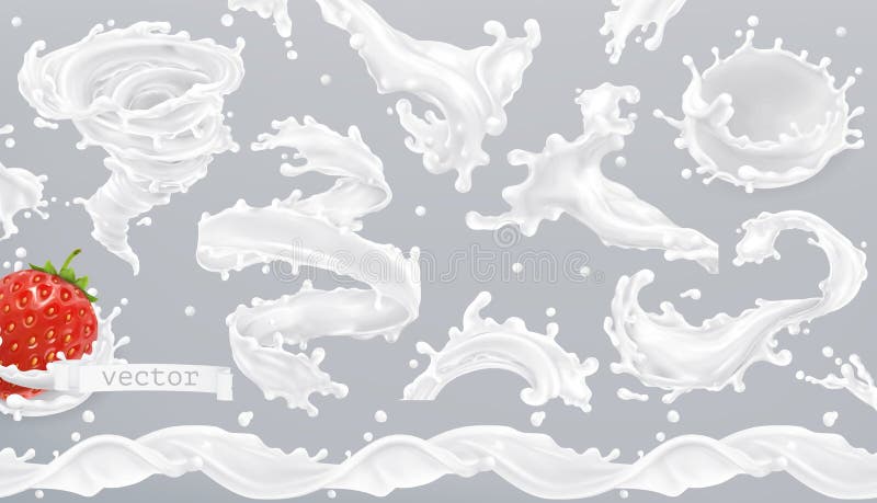 Mjölka färgstänk symbolsuppsättning för vektor 3d vektor illustrationer