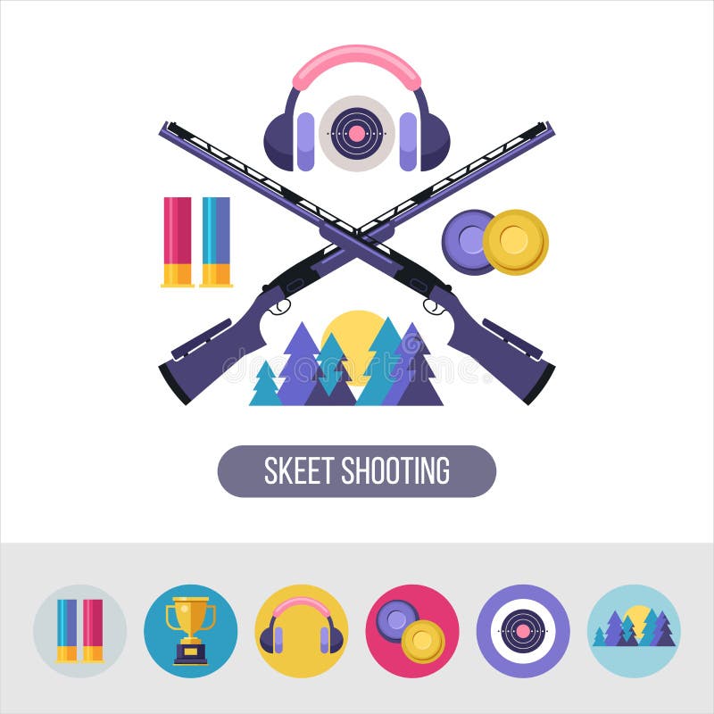 Shooting Skeet. Vector emblem. Set of design elements. Round icons. Shooting Skeet. Vector emblem. Set of design elements. Round icons.