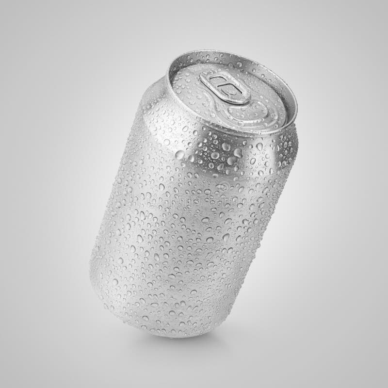 330 ml aluminum soda can with water drops on gray with clipping path. 330 ml aluminum soda can with water drops on gray with clipping path