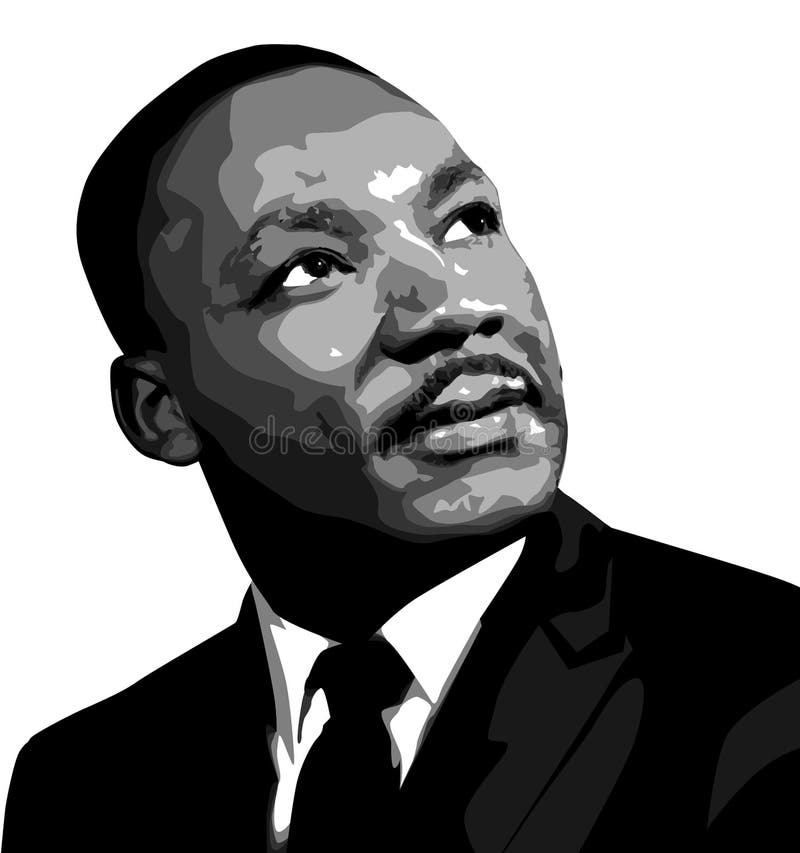 Mlk martin luther king jr. κατακόρυφος. αμερικανός βαπτιστής πάστορας και ακτιβιστής πολιτικών δικαιωμάτων μαύρη γκρίζα και λευκή διανυσματική απεικόνιση