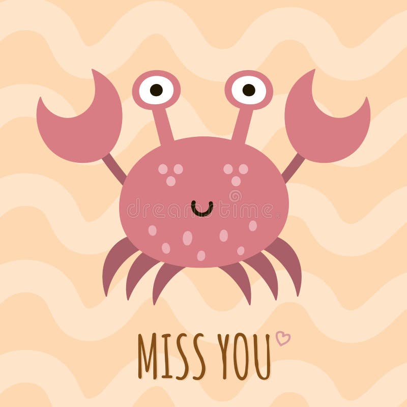 Mlle vous carte mignonne, affiche avec un crabe drôle illustration de vecteur Mlle vous carte mignonne, affiche avec un crabe drôle illustration de vecteur