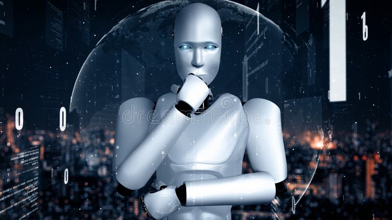 MLP Futuristic robot artificial intelligence huminoid AI programming coding stock illustration