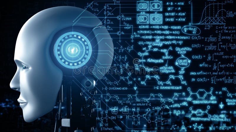 MLP Robot hominoid face close up with graphic concept of engineering science study royalty free illustration
