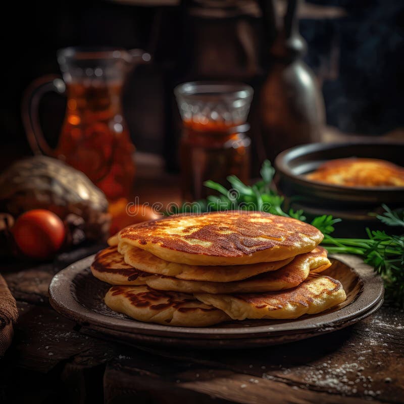 Mlyntsi Ukrainian Pancakes on Stone in Rustic Pub Ukrainian Dishes