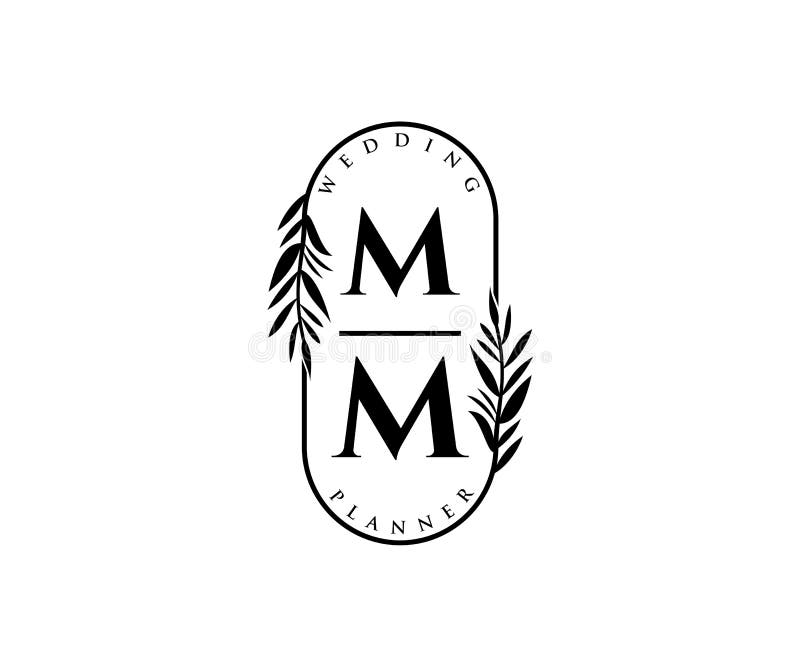 MM Initials letter Wedding monogram logos collection, hand drawn