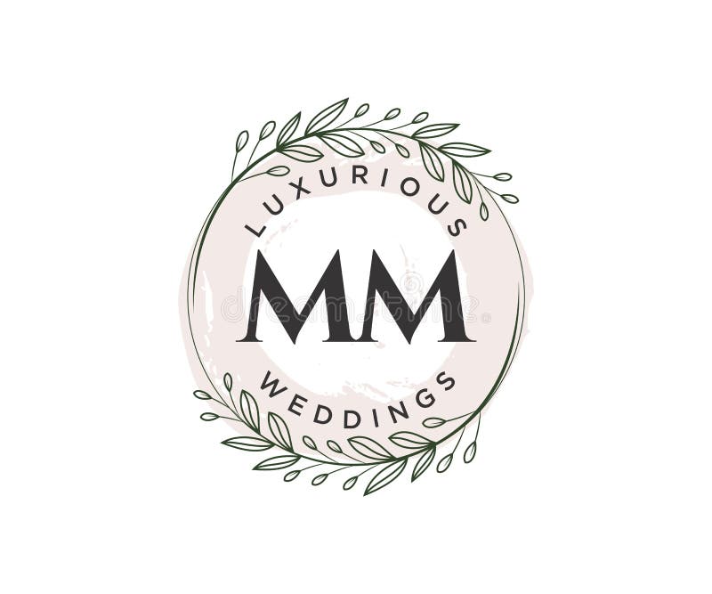 Initials mm wedding monogram logo with leaves Vector Image