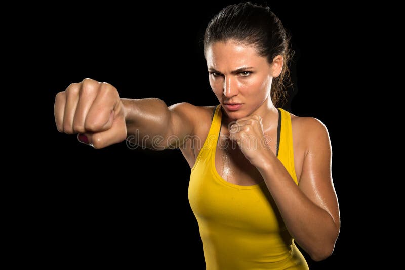 MMA woman fighter tough chick boxer punch pose pretty exercise training cross fit athlete royalty free stock photos MMA woman fighter tough chick boxer punch pose pretty exercise training cross fit athlete royalty free stock photos