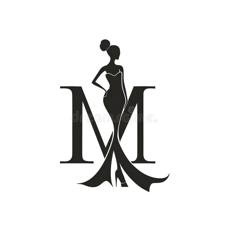 优雅女性轮廓标志设计：现代“M”首字母时尚图标 库存例证