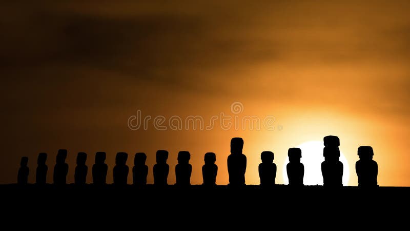 Moai of Easter Island in eastern Polynesia, Sunset