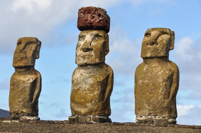 Moai Statues in Ahu Tongariki, Easter Island, Chile Stock Image Image