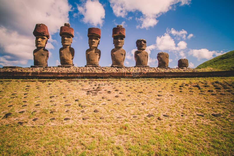 Moai Stone Sculptures on Easter Island, Chile. Stock Image Image of
