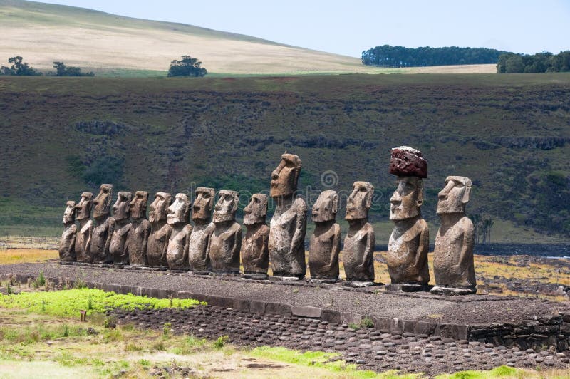 Moais in Ahu Tongariki royalty free stock photography