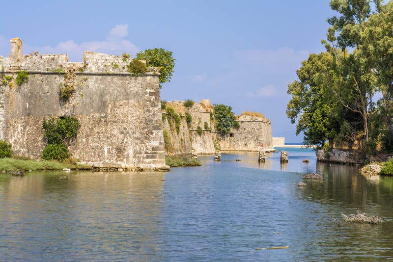 Moat and walls of the Venetian Castle of Agia Mavra - Greek island of Lefkada royalty free stock photography Moat and walls of the Venetian Castle of Agia Mavra - Greek island of Lefkada royalty free stock photography