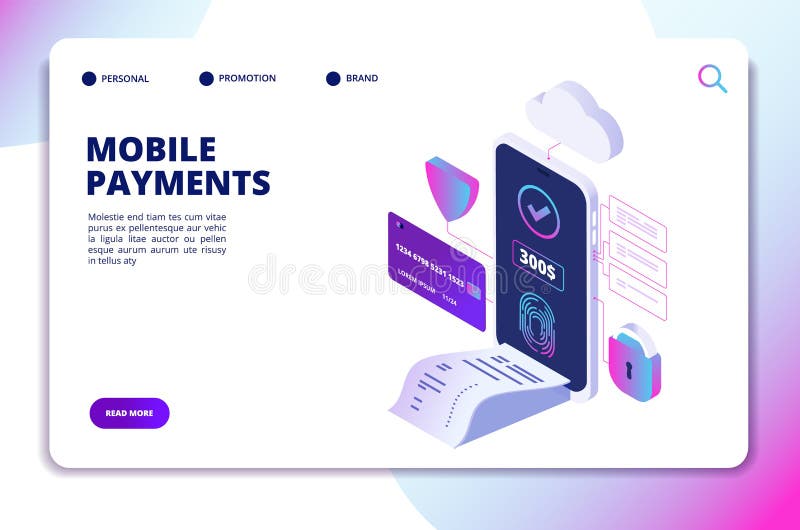 Mobiel betalingen isometrisch concept Online veilige betalingssmartphone app Het winkelen van bankwezeninternet technologievector