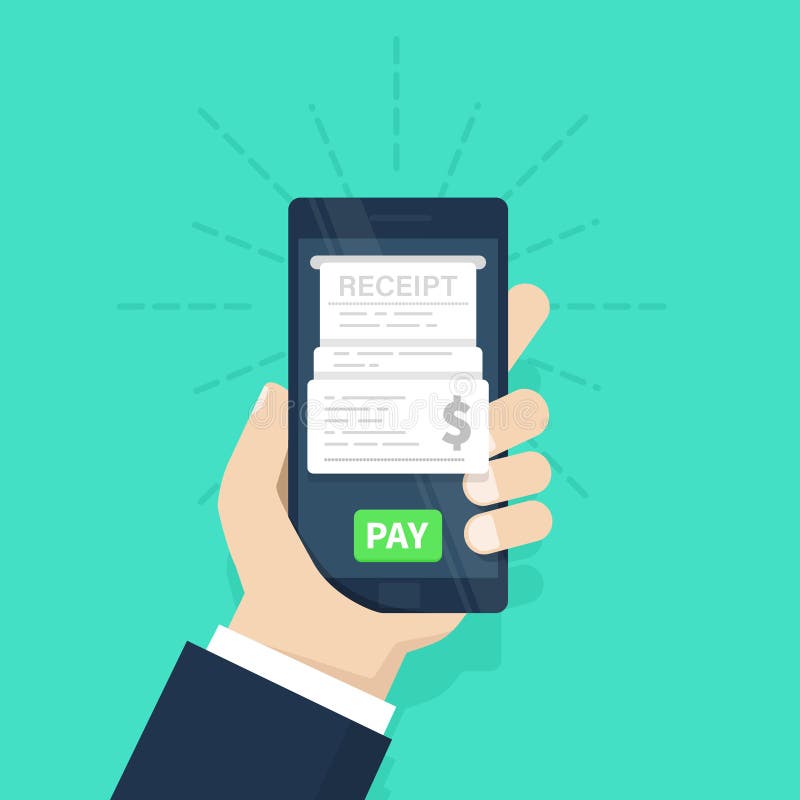 Mobiel betalingsconcept ontvangstbewijs Online loonsrekeningen Het Bankwezen van Internet Gebruikend een mobiele telefoon aan ban
