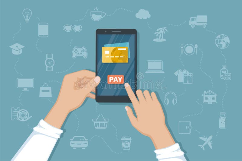 Mobiele Betaling voor goederen, de diensten, die gebruikend smartphone winkelen Het online bankwezen, betaalt met telefoon De cre