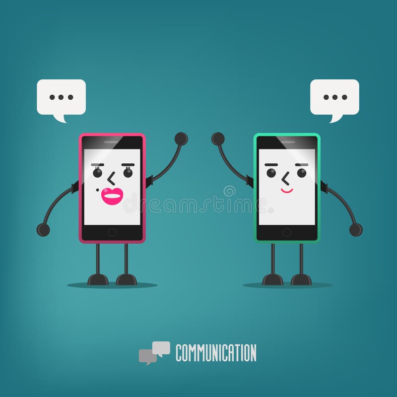 Mobiele meisje en jongen die spreken: mededeling vector illustratie Mobiele meisje en jongen die spreken: mededeling vector illustratie