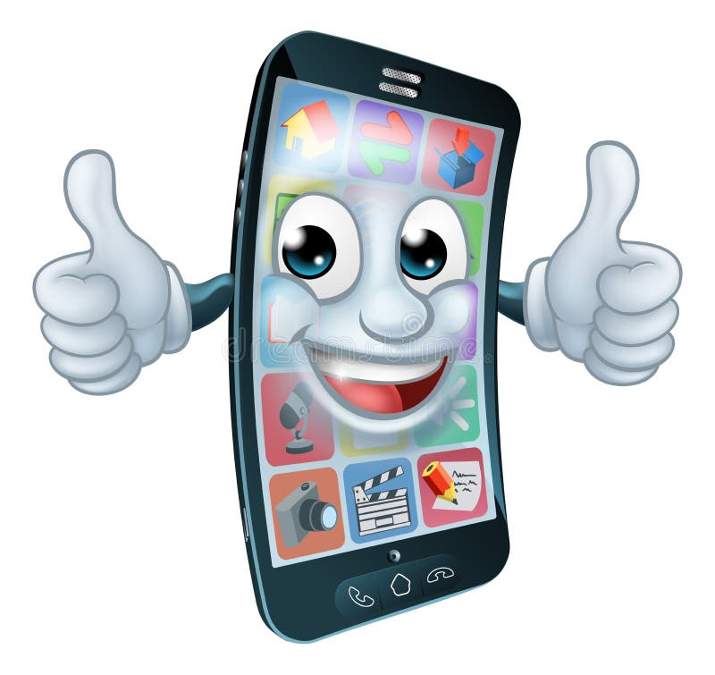 Mobiele Telefoon Mascot Cartoon Vector Illustratie - Illustration of  tekening, apps: 182024107