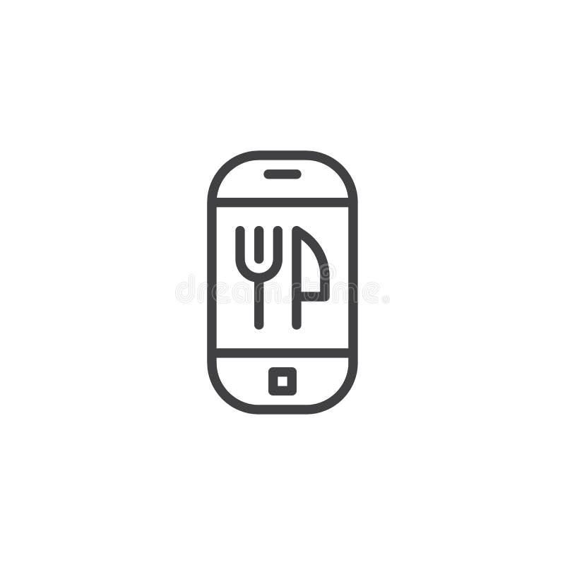 Mobil linje symbol för skärm för matleveransapp vektor illustrationer