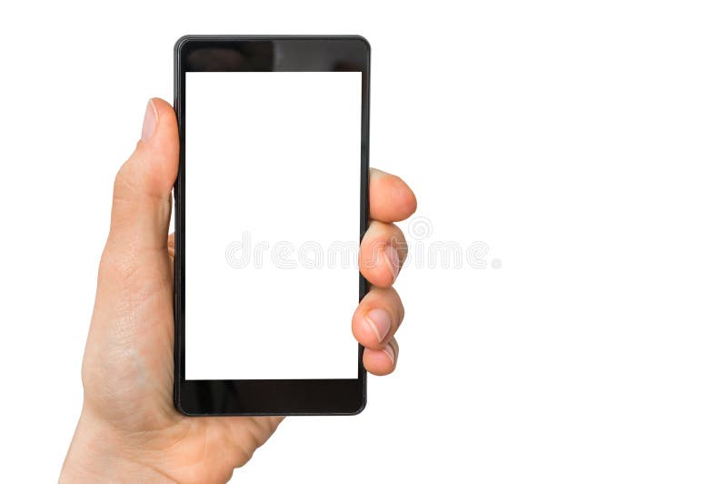 Mobil mobiltelefon med den tomma vita skärmen i kvinnlig hand