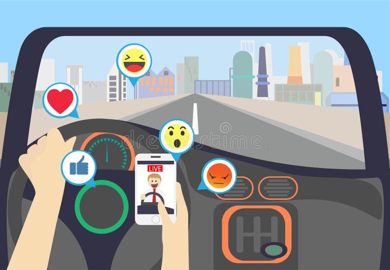 Video streaming while driving on the city stock illustration Video streaming while driving on the city stock illustration