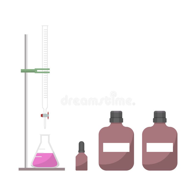 Vector design of laboratory equipment. Erlenmeyer flask burette vectors