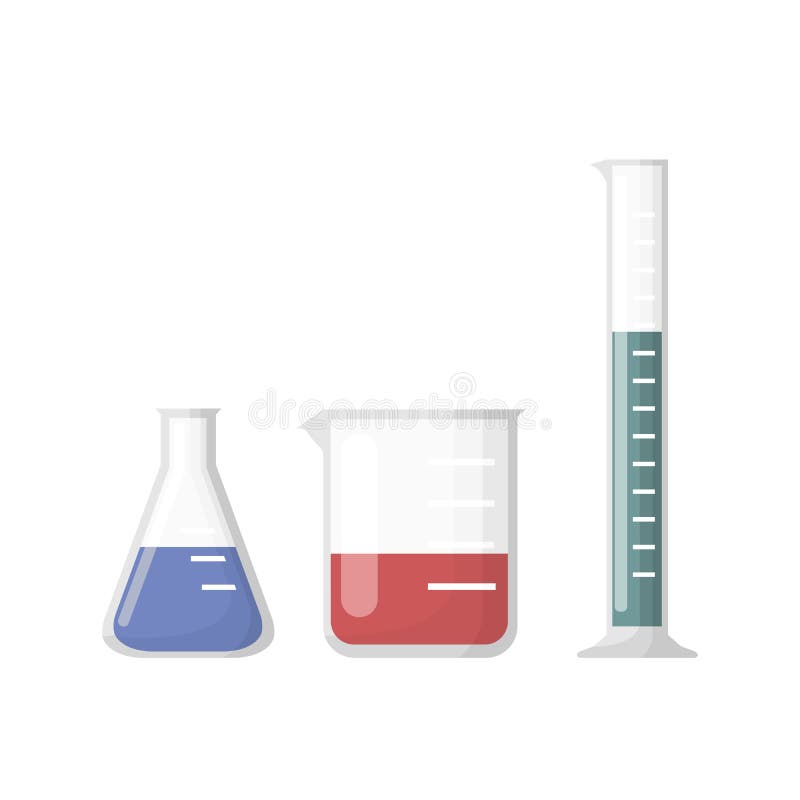 Vector design of laboratory equipment. Erlenmeyer flask burette vectors