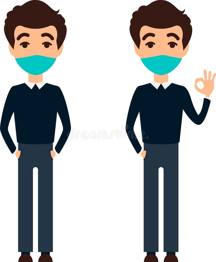 STOP coronavirus. Put on a mask. Corona virus danger and public health risk disease. Flat vector illustration. Health person wit stock illustration STOP coronavirus. Put on a mask. Corona virus danger and public health risk disease. Flat vector illustration. Health person wit stock illustration