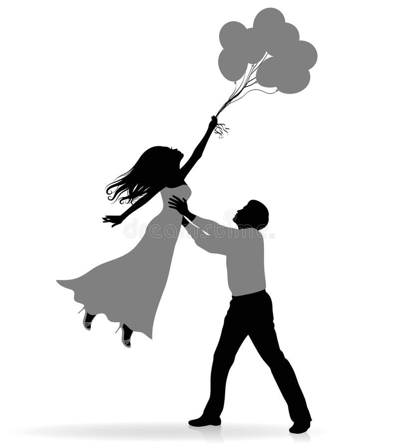 Silhouette of a man lifting up a woman. 