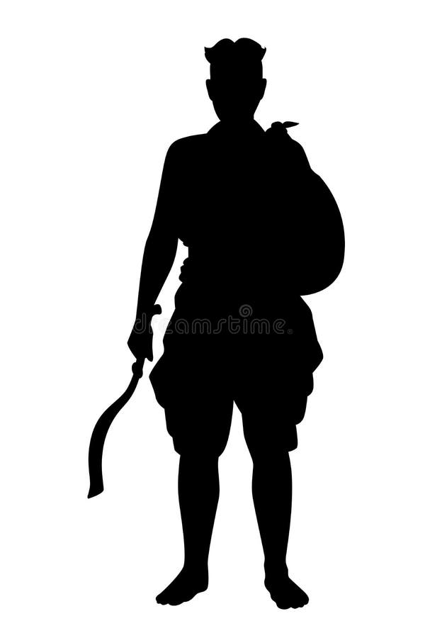 Siam female warrior silhouette, vector on white, people in black and white.