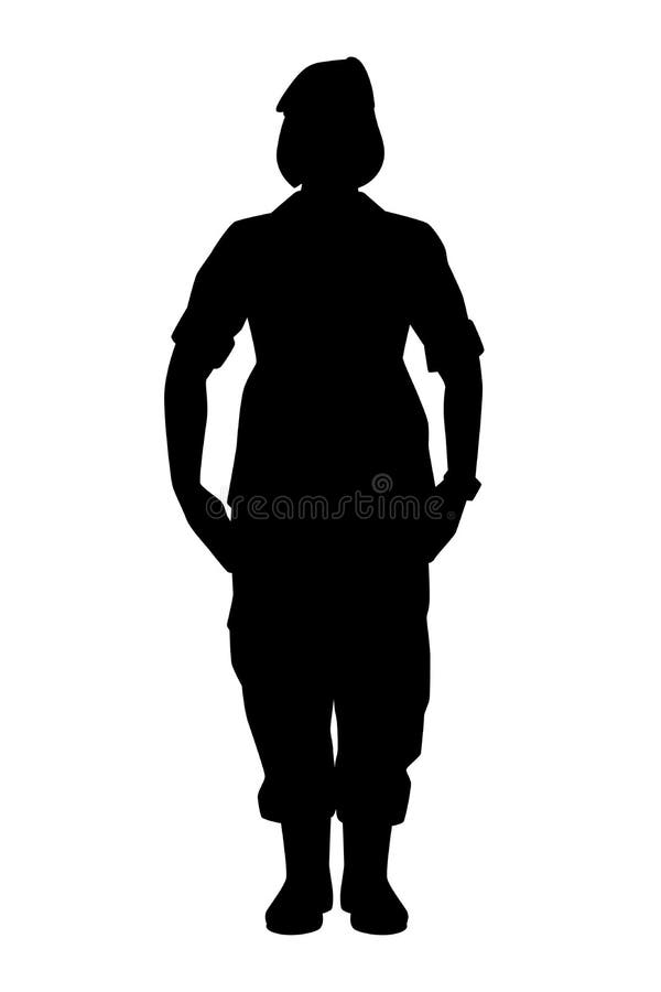 Female soldier silhouette vector on white background, person in the battle, military people concept.
