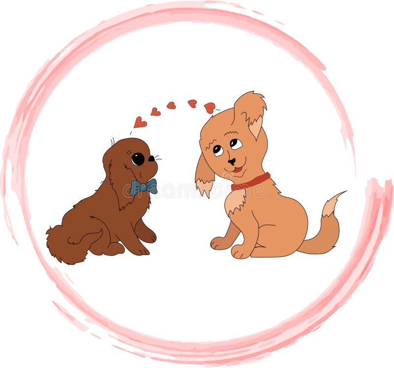 Two Cartoon Dogs in Love in Circle. Stock Vector - Illustration of cartoon,  dogs: 209895928