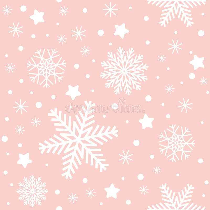 Seamless Winter Cute Pink Background with Snowflakes, White ...