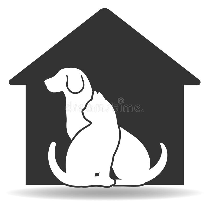Kennel Logo Design. Dog, Cat and House. Vector Clipart and Drawing