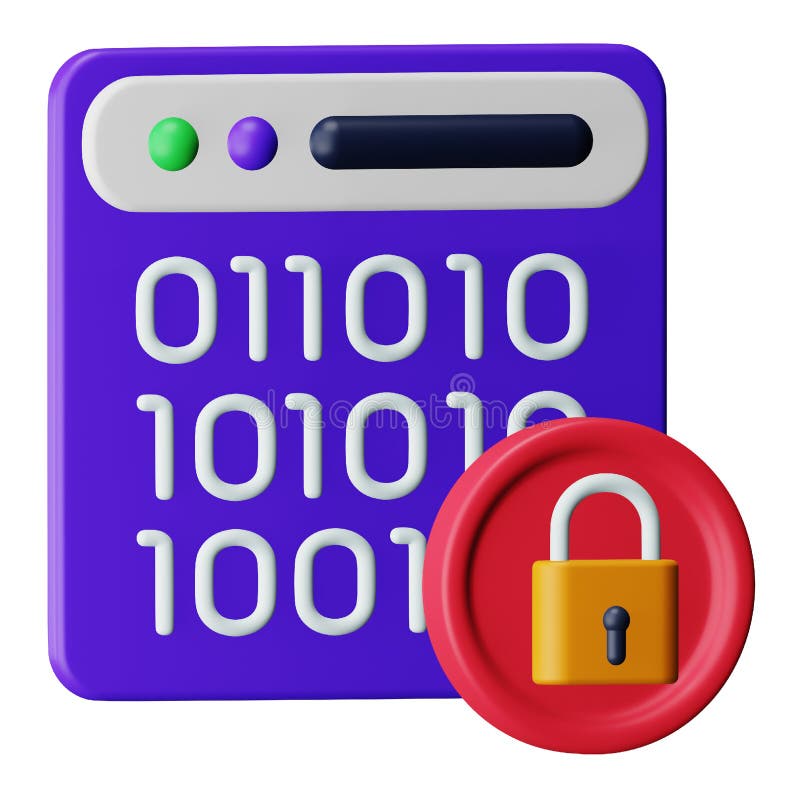 Binary code lock 3d rendering isometric icon. stock illustration