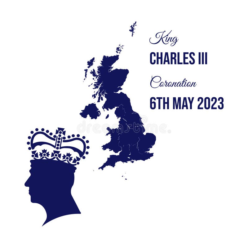 London - May 6, 2023 - Vector illustration depicting the coronation of King Charles III, with the silhouettes of King Charles III in the crown, the flag of Great Britain and date coronation. London - May 6, 2023 - Vector illustration depicting the coronation of King Charles III, with the silhouettes of King Charles III in the crown, the flag of Great Britain and date coronation