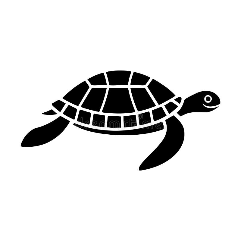 Silhouette of a swimming turtle with a curved shell divided into geometric patterns vector illustration