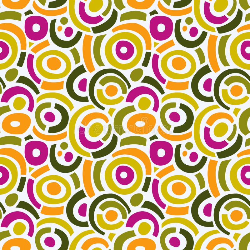 Abstract circular design in magenta and green colors. Vector seamless pattern stock illustration