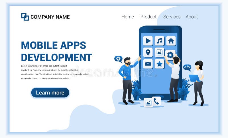 Mobile App Development Concept With People Building And Create App As