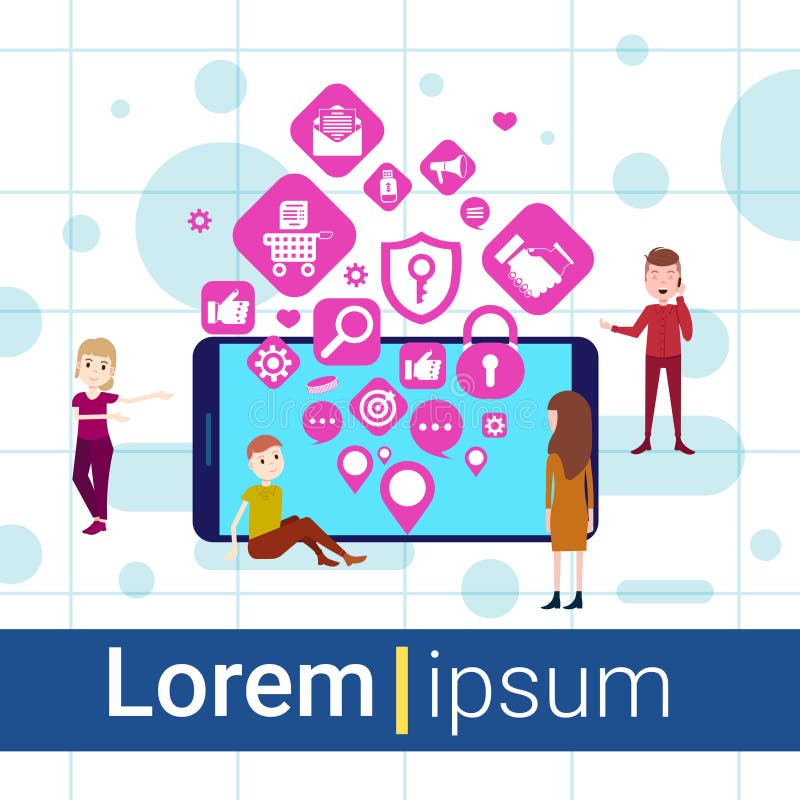 Mobile app man woman team network applications icons social media networking concept for design work and animation royalty free illustration Mobile app man woman team network applications icons social media networking concept for design work and animation royalty free illustration