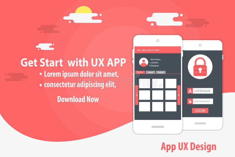 Mobile App UX Design Template concept vector illustration Mobile App UX Design Template concept vector illustration