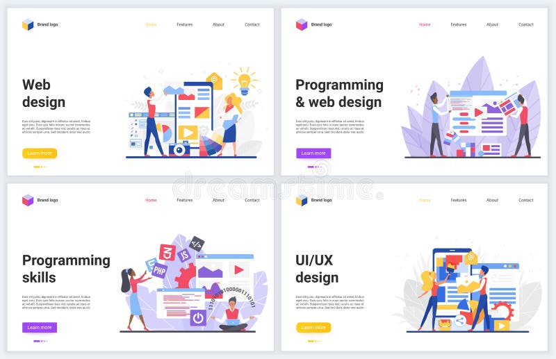 Mobile application development process vector illustrations with flat cartoon programming team of developers, teamwork royalty free illustration