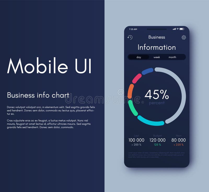 Mobile application interface. Ui design, vector illustration. Mobile application infographic interface. Infographics for web and mobile app.