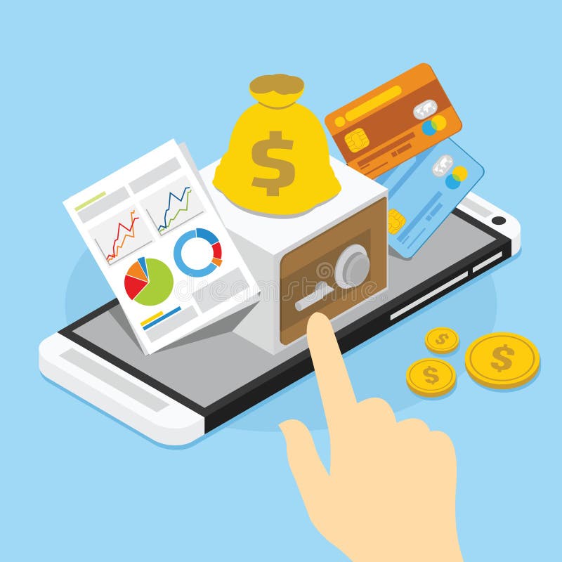 Mobile banking with safe stock vector. Illustration of concept 74705528