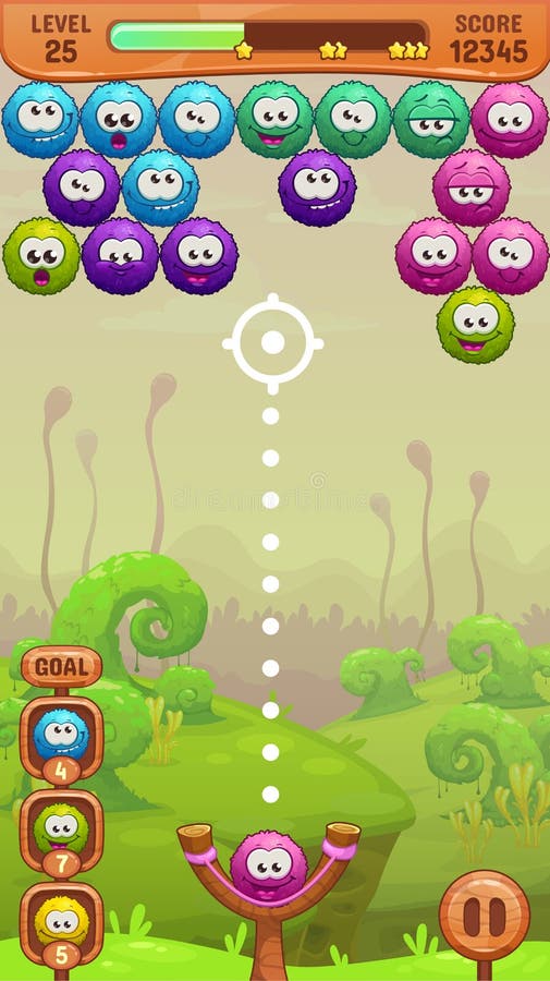 Interface do jogo bubble shooter com flores de bônus