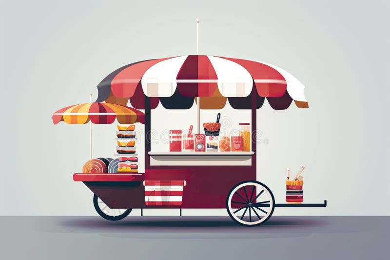 Mobile Cart for Cooking Street Food. Generative AI Stock Illustration