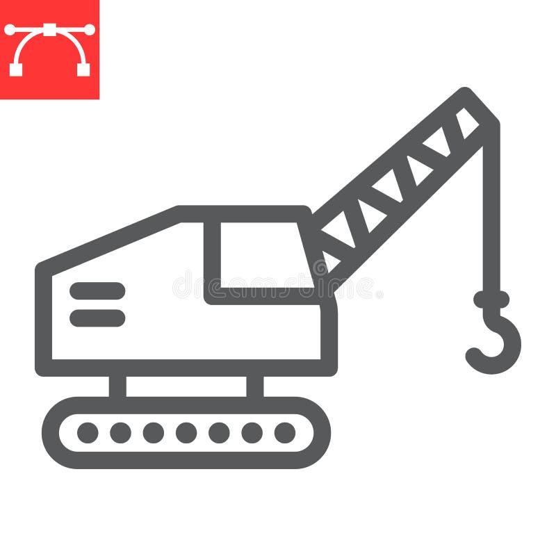 Mobile Crane Line Icon, Construction and Vehicle, Crane Sign Vector