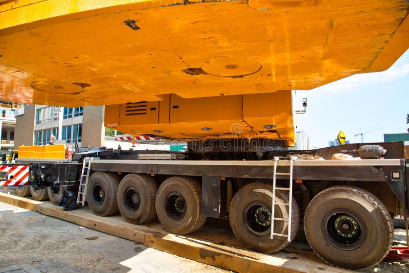 Mobile Crane at Work at Downtown Construction Site Stock Image Image