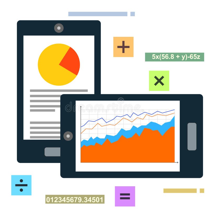 Mobile data charts and statistics vector illustration