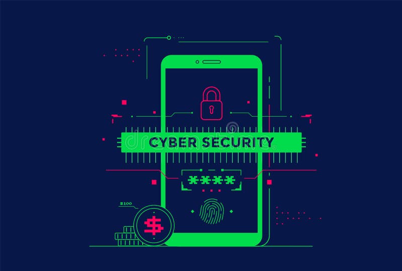 Mobile data Cyber security concept with smartphone vector illustration